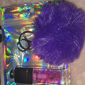 Purple Lip Gloss with Pom Pom Keychain